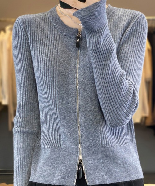 ADDITION STORE(アディションストア)の「【シンプルで上質♪】リブ編み Wジップ ロングスリーブ カーデ(カーディガン/ボレロ・レディース・ブラック/グレー/ホワイト・FREE)」の1枚目の写真