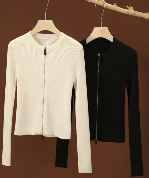 ADDITION STORE(アディションストア)の「【シンプルで上質♪】リブ編み Wジップ ロングスリーブ カーデ(カーディガン/ボレロ・レディース・ブラック/グレー/ホワイト・FREE)」の7枚目の写真