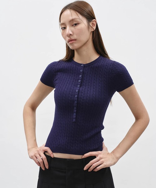 EIGHTHMONTH(エイスマンス)の「リブケーブルヘンリーネックニットトップス EM26s036【EIGHTHMONTH】(Tシャツ/カットソー・レディース・ネイビー/ライトグレー・S/M)」の2枚目の写真