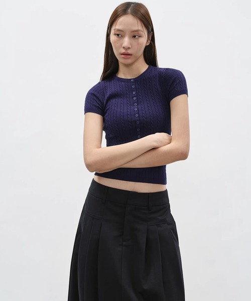 EIGHTHMONTH(エイスマンス)の「リブケーブルヘンリーネックニットトップス EM26s036【EIGHTHMONTH】(Tシャツ/カットソー・レディース・ネイビー/ライトグレー・S/M)」の3枚目の写真