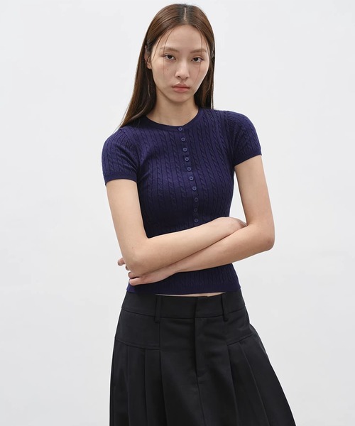 EIGHTHMONTH(エイスマンス)の「リブケーブルヘンリーネックニットトップス EM26s036【EIGHTHMONTH】(Tシャツ/カットソー・レディース・ネイビー/ライトグレー・S/M)」の4枚目の写真