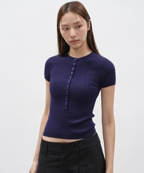 EIGHTHMONTH(エイスマンス)の「リブケーブルヘンリーネックニットトップス EM26s036【EIGHTHMONTH】(Tシャツ/カットソー・レディース・ネイビー/ライトグレー・S/M)」の5枚目の写真