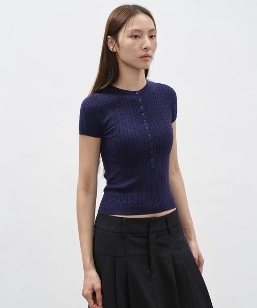 EIGHTHMONTH(エイスマンス)の「リブケーブルヘンリーネックニットトップス EM26s036【EIGHTHMONTH】(Tシャツ/カットソー・レディース・ネイビー/ライトグレー・S/M)」の6枚目の写真