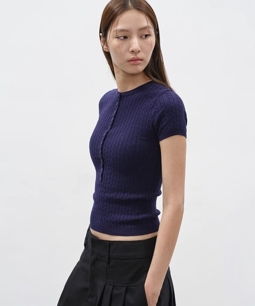 EIGHTHMONTH(エイスマンス)の「リブケーブルヘンリーネックニットトップス EM26s036【EIGHTHMONTH】(Tシャツ/カットソー・レディース・ネイビー/ライトグレー・S/M)」の7枚目の写真