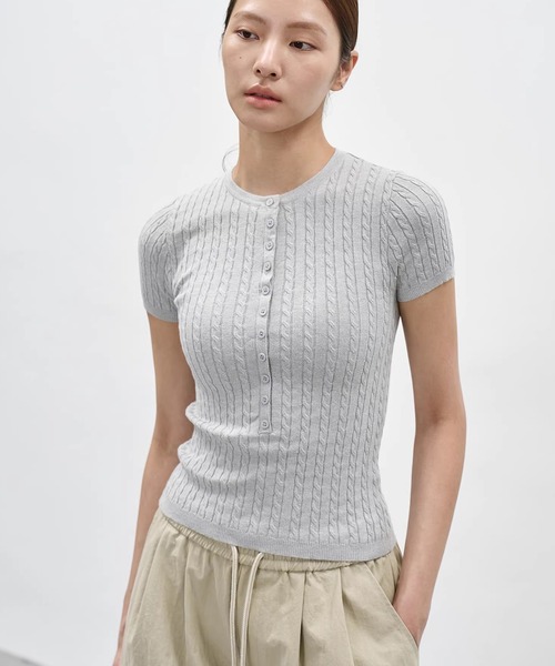 EIGHTHMONTH(エイスマンス)の「リブケーブルヘンリーネックニットトップス EM26s036【EIGHTHMONTH】(Tシャツ/カットソー・レディース・ネイビー/ライトグレー・S/M)」の8枚目の写真