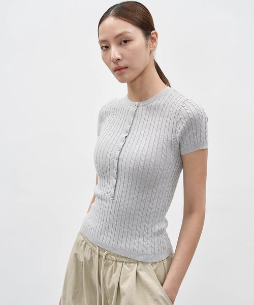 EIGHTHMONTH(エイスマンス)の「リブケーブルヘンリーネックニットトップス EM26s036【EIGHTHMONTH】(Tシャツ/カットソー・レディース・ネイビー/ライトグレー・S/M)」の9枚目の写真