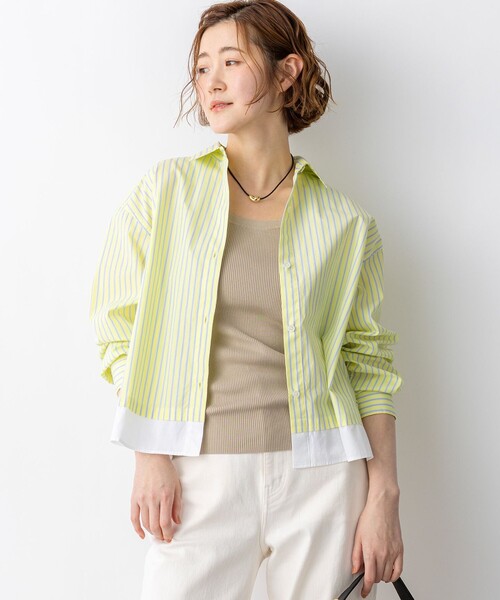 23区 L（ニジュウサンクオオキイサイズ）の「CANCLINI レギュラーカラー ストライプ クロップドシャツ（シャツ/ブラウス・レディース・イエロー系1/スカイブルー系1/ピンク系1・44）」の3枚目の写真