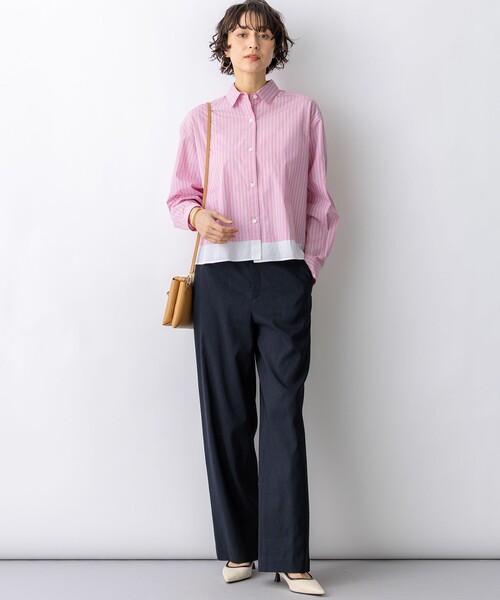 23区 L（ニジュウサンクオオキイサイズ）の「CANCLINI レギュラーカラー ストライプ クロップドシャツ（シャツ/ブラウス・レディース・イエロー系1/スカイブルー系1/ピンク系1・44）」の10枚目の写真