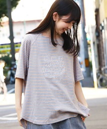 ボーダー5分袖刺繍T