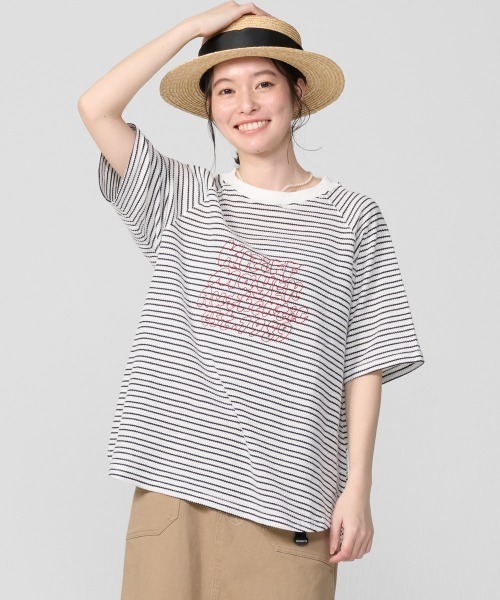 KRIFF MAYER Lady's Collection(クリフメイヤーレディースコレクション)の「ボーダー5分袖刺繍T(Tシャツ/カットソー・レディース・ブラック/オフホワイト/ベージュ/ホワイト系その他・LARGE/MEDIUM)」の1枚目の写真