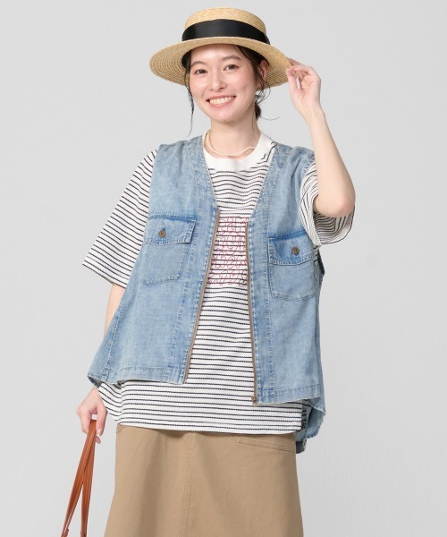 KRIFF MAYER Lady's Collection(クリフメイヤーレディースコレクション)の「ボーダー5分袖刺繍T(Tシャツ/カットソー・レディース・ブラック/オフホワイト/ベージュ/ホワイト系その他・LARGE/MEDIUM)」の6枚目の写真