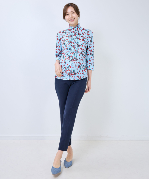 NARACAMICIE(ナラカミーチェ)の「【NARACAMICIE】チェリー柄フリル七分袖ブラウス(シャツ/ブラウス・レディース・ブルー/ネイビー・S/L/M)」の11枚目の写真