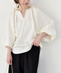 quaranciel:〈洗濯機可能〉ツイル スキッパー ボリューム ブラウス