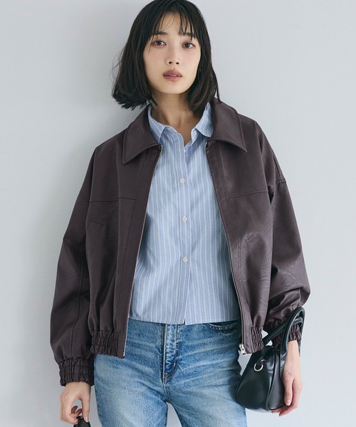 coca（coca）（コカ）の「フェイクレザージャケット（ノーカラージャケット・レディース・ブラック/ブラウン・M/L）」の2枚目の写真