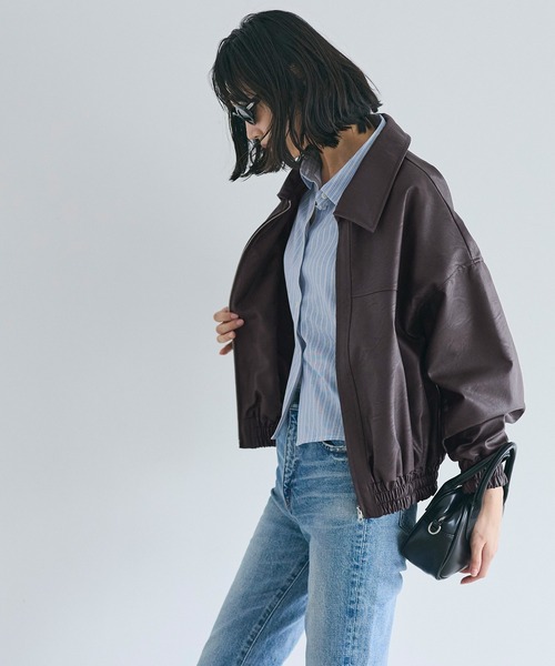 coca（coca）（コカ）の「フェイクレザージャケット（ノーカラージャケット・レディース・ブラック/ブラウン・M/L）」の4枚目の写真