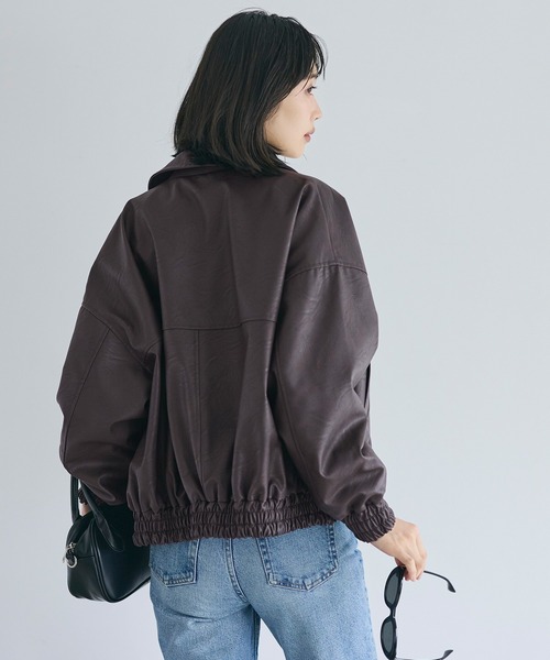 coca（coca）（コカ）の「フェイクレザージャケット（ノーカラージャケット・レディース・ブラック/ブラウン・M/L）」の5枚目の写真