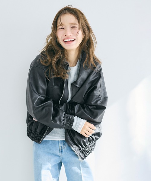 coca（coca）（コカ）の「フェイクレザージャケット（ノーカラージャケット・レディース・ブラック/ブラウン・M/L）」の10枚目の写真