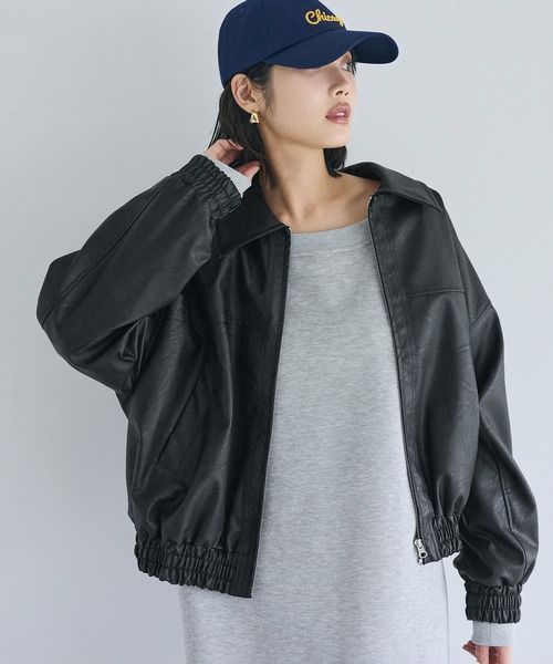 coca（coca）（コカ）の「フェイクレザージャケット（ノーカラージャケット・レディース・ブラック/ブラウン・M/L）」の11枚目の写真