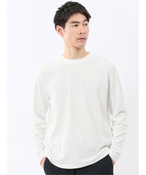 m.f.editorial(エムエフエディトリアル)の「【綿混 ロンT】m.f.エディトリアル メンズ 千鳥ジャガード クルーネック 長袖 Tシャツ(Tシャツ/カットソー・メンズ・ホワイト/グレー系その他2・LARGE/X-LARGE/MEDIUM)」の2枚目の写真
