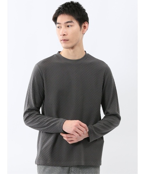 m.f.editorial(エムエフエディトリアル)の「【綿混 ロンT】m.f.エディトリアル メンズ 千鳥ジャガード クルーネック 長袖 Tシャツ(Tシャツ/カットソー・メンズ・ホワイト/グレー系その他2・LARGE/X-LARGE/MEDIUM)」の1枚目の写真