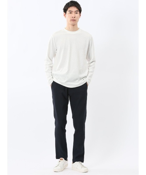 m.f.editorial(エムエフエディトリアル)の「【綿混 ロンT】m.f.エディトリアル メンズ 千鳥ジャガード クルーネック 長袖 Tシャツ(Tシャツ/カットソー・メンズ・ホワイト/グレー系その他2・LARGE/X-LARGE/MEDIUM)」の4枚目の写真