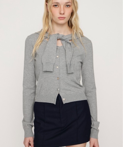 SLY（スライ）の「SAILOR TIE KNIT TOPS セーラータイニットトップス 春服（ニット/セーター・レディース・ライトグリーン/ブラック/杢グレー・FREE）」の2枚目の写真