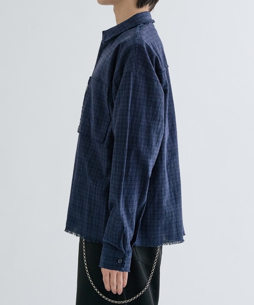 EPNK（イーピーエヌケー）の「Fringe check shirts / フリンジチェックシャツ（シャツ/ブラウス・メンズ・ネイビー/チャコールグレー・SMALL/MEDIUM/LARGE）」の7枚目の写真