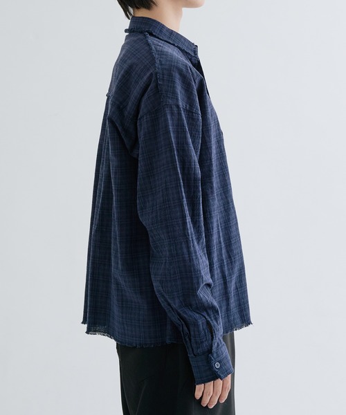 EPNK（イーピーエヌケー）の「Fringe check shirts / フリンジチェックシャツ（シャツ/ブラウス・メンズ・ネイビー/チャコールグレー・SMALL/MEDIUM/LARGE）」の5枚目の写真