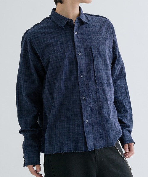 EPNK（イーピーエヌケー）の「Fringe check shirts / フリンジチェックシャツ（シャツ/ブラウス・メンズ・ネイビー/チャコールグレー・SMALL/MEDIUM/LARGE）」の4枚目の写真