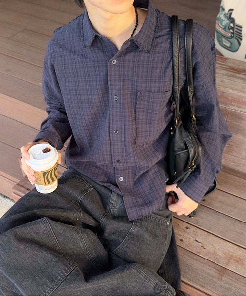 EPNK（イーピーエヌケー）の「Fringe check shirts / フリンジチェックシャツ（シャツ/ブラウス・メンズ・ネイビー/チャコールグレー・SMALL/MEDIUM/LARGE）」の14枚目の写真