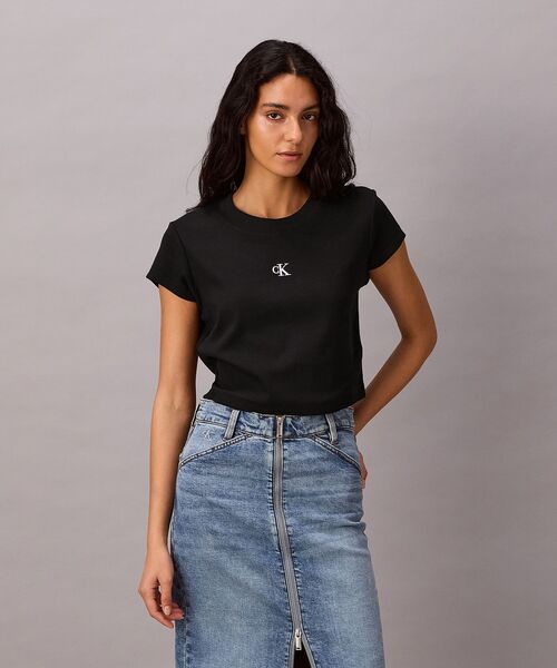 クロップドショートスリーブリブTシャツ(Tシャツ/カットソー クロップドショートスリーブリブTシャツ(Tシャツ/カットソー