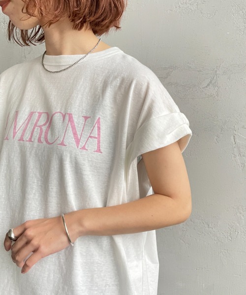AMERICANA（アメリカーナ）の「【WEB先行予約】[Americana/アメリカーナ] 別注 AMRCNA ラウンドヘム ロゴプリントTシャツ（Tシャツ/カットソー・レディース・カーキ/ホワイト/スミクロ・ONE SIZE）」の17枚目の写真