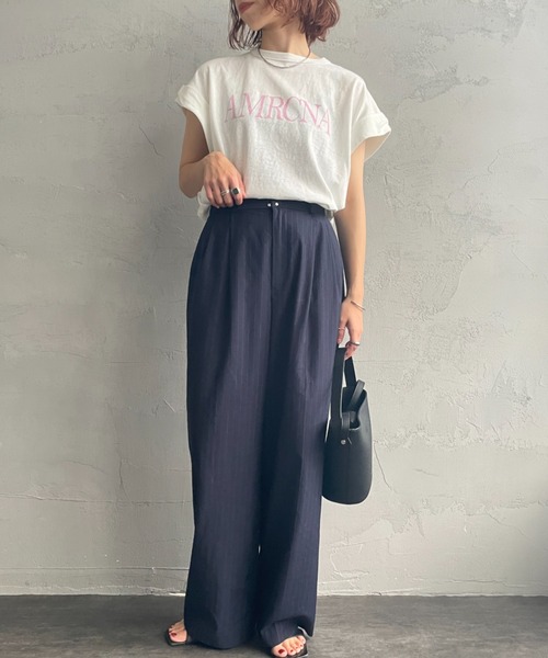 AMERICANA（アメリカーナ）の「【WEB先行予約】[Americana/アメリカーナ] 別注 AMRCNA ラウンドヘム ロゴプリントTシャツ（Tシャツ/カットソー・レディース・カーキ/ホワイト/スミクロ・ONE SIZE）」の9枚目の写真