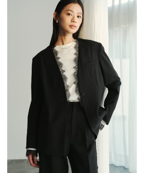 レーストリムノーカラージャケット（ノーカラージャケット）｜anuans