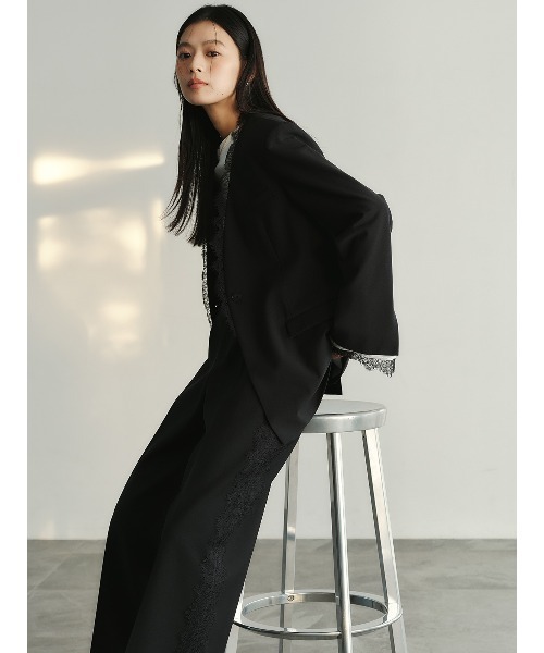 レーストリムノーカラージャケット（ノーカラージャケット）｜anuans