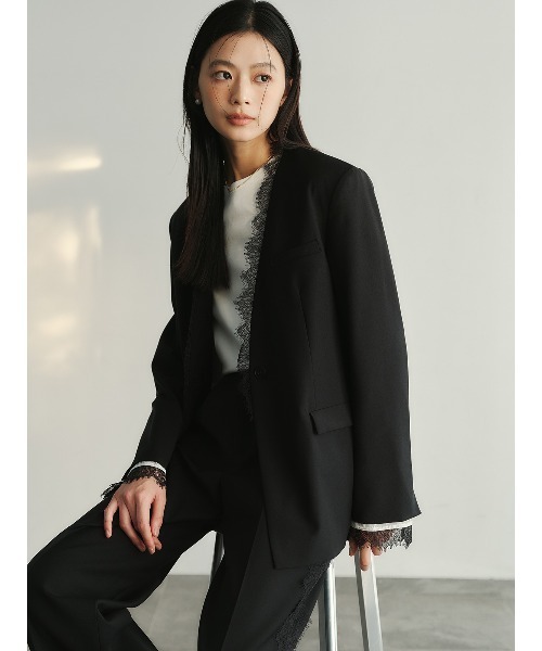 anuans（アニュアンス）の「レーストリムノーカラージャケット（ノーカラージャケット・レディース・ベージュ/ブラック・FREE）」の19枚目の写真