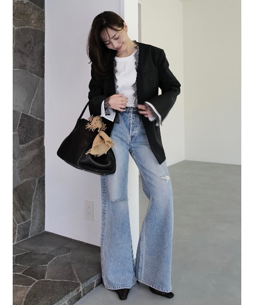 anuans（アニュアンス）の「レーストリムノーカラージャケット（ノーカラージャケット・レディース・ベージュ/ブラック・FREE）」の22枚目の写真