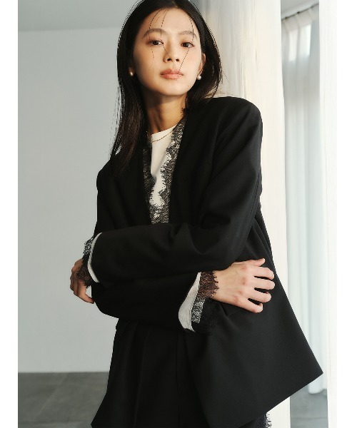 レーストリムノーカラージャケット（ノーカラージャケット）｜anuans