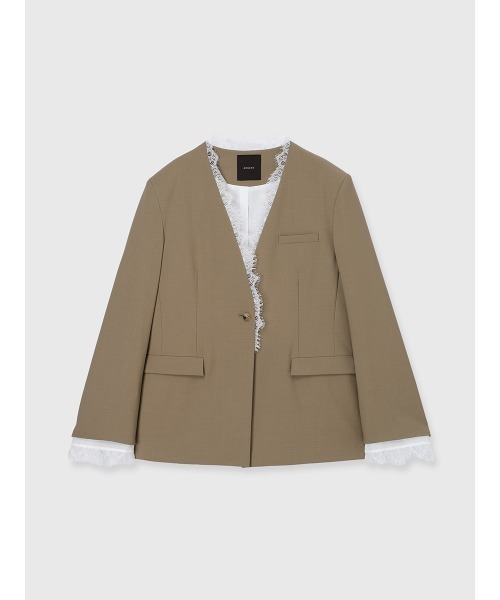 anuans（アニュアンス）の「レーストリムノーカラージャケット（ノーカラージャケット・レディース・ベージュ/ブラック・FREE）」の6枚目の写真