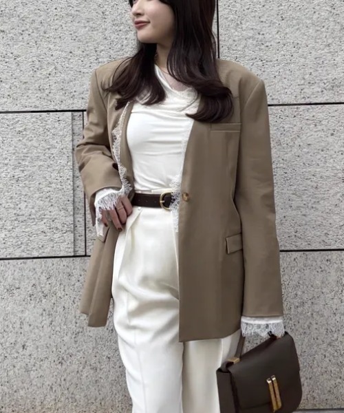 レーストリムノーカラージャケット（ノーカラージャケット）｜anuans