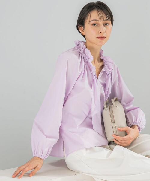 URBAN RESEARCH ROSSO WOMEN（アーバンリサーチ　ロッソ）の「フリルネックシャツブラウス（シャツ/ブラウス・レディース・パープル系その他/ホワイト/チャコールグレー・FREE）」の3枚目の写真