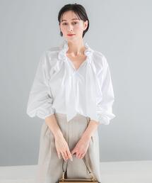 セール】『WEB限定』フリルネックデニムブラウス（シャツ/ブラウス
