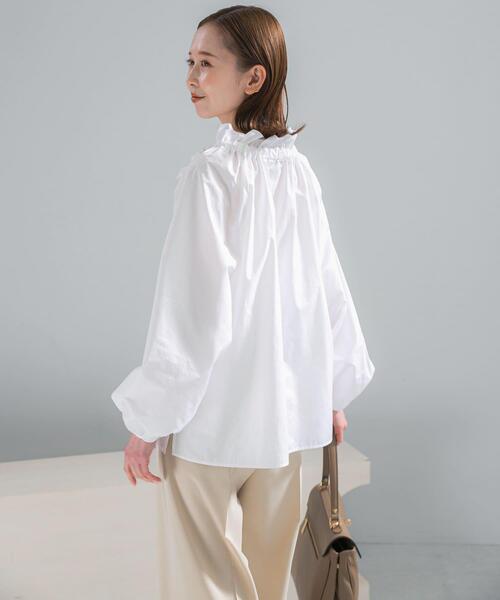 URBAN RESEARCH ROSSO WOMEN（アーバンリサーチ　ロッソ）の「フリルネックシャツブラウス（シャツ/ブラウス・レディース・パープル系その他/ホワイト/チャコールグレー・FREE）」の8枚目の写真