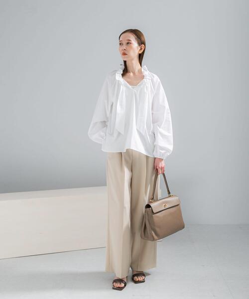 URBAN RESEARCH ROSSO WOMEN（アーバンリサーチ　ロッソ）の「フリルネックシャツブラウス（シャツ/ブラウス・レディース・パープル系その他/ホワイト/チャコールグレー・FREE）」の9枚目の写真