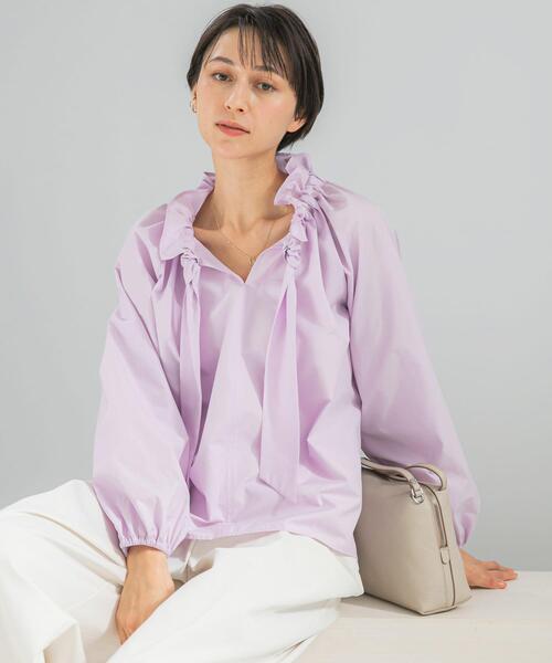 URBAN RESEARCH ROSSO WOMEN（アーバンリサーチ　ロッソ）の「フリルネックシャツブラウス（シャツ/ブラウス・レディース・パープル系その他/ホワイト/チャコールグレー・FREE）」の12枚目の写真