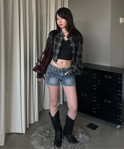 sedacle girl（セダクルガール）の「クロップドウエスタンシャツ（シャツ/ブラウス・レディース・チャコールグレー/オフホワイト・MEDIUM/SMALL）」の21枚目の写真
