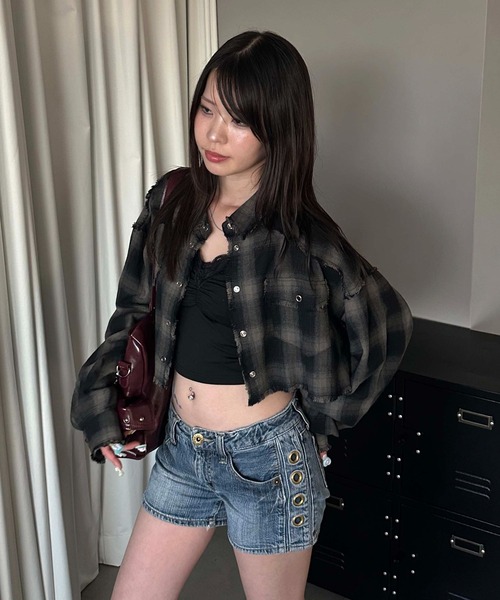 sedacle girl（セダクルガール）の「クロップドウエスタンシャツ（シャツ/ブラウス・レディース・チャコールグレー/オフホワイト・MEDIUM/SMALL）」の20枚目の写真