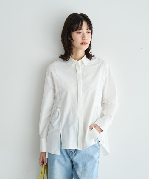 YECCA VECCA（イェッカヴェッカ）の「ペプラムギャザーシャツ（シャツ/ブラウス・レディース・ネイビー/ブルー/オフホワイト・FREE）」の15枚目の写真