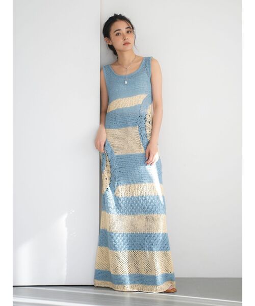 Ungrid(アングリッド)の「透かし編みノースリニットワンピース(ワンピース・レディース・その他1/オレンジ/アイボリー・FREE)」の3枚目の写真