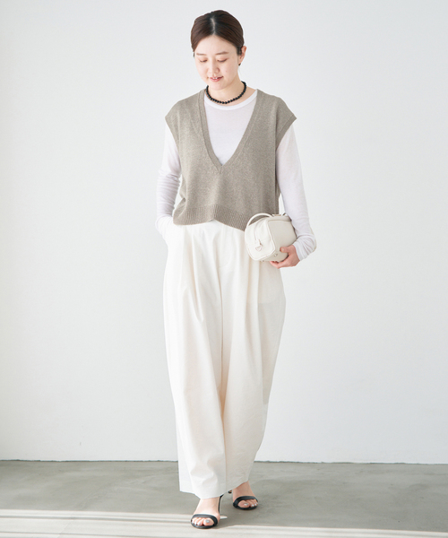 IENA（イエナ）の「コットンwashiニットベスト（ベスト・レディース・ブラック/カーキ・FREE）」の4枚目の写真